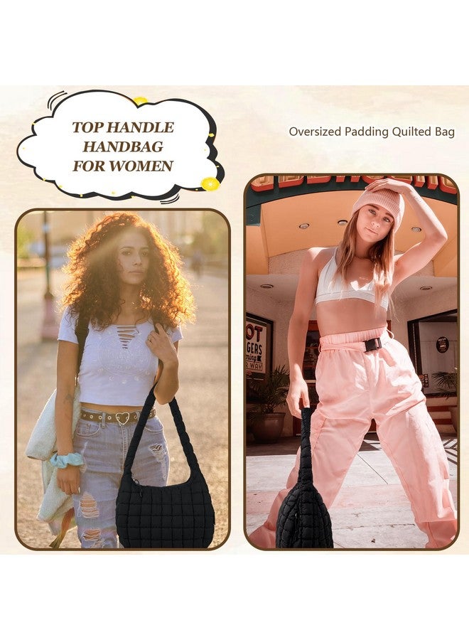 حقيبة توت مبطنة كبيرة الحجم، حقيبة كتف متقاطعة بسحاب، حقائب هوبو من النايلون الفقاعي، حقيبة يد نسائية للسفر بمقبض علوي، حقيبة مبطنة كبيرة الحجم، حقيبة حمل ناعمة كبيرة (أسود، كبير) - Image 3