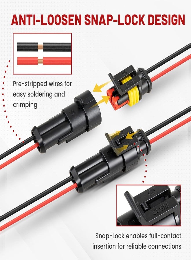 RED WOLF 16 AWG 2 Pin Waterproof Connector, Automotive Electrical Wire Connectors, 2 Wire Connector Harness Male and Female Plug Socket for Cars Truck Motorcycle Marine Boats - 5 Kits (2 Pin) - Image 5
