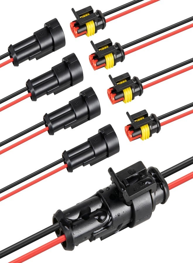 RED WOLF 16 AWG 2 Pin Waterproof Connector, Automotive Electrical Wire Connectors, 2 Wire Connector Harness Male and Female Plug Socket for Cars Truck Motorcycle Marine Boats - 5 Kits (2 Pin) - Image 1