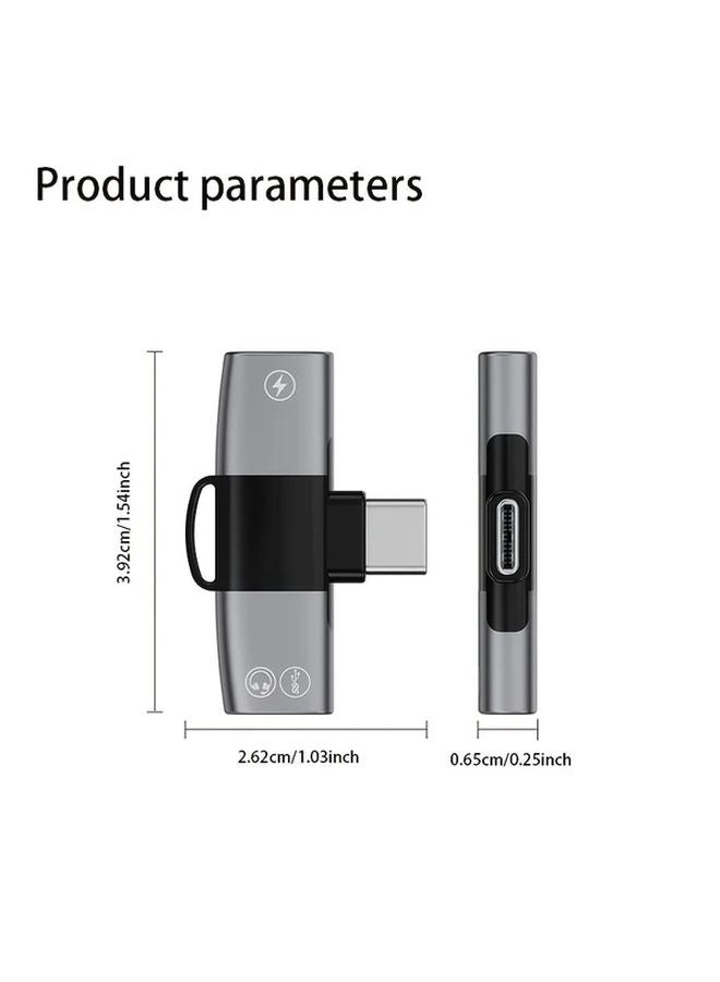 أسود رمادي 15W USB C PD شاحن سريع مقسم صوت AUX محول منفذ مزدوج - Image 3