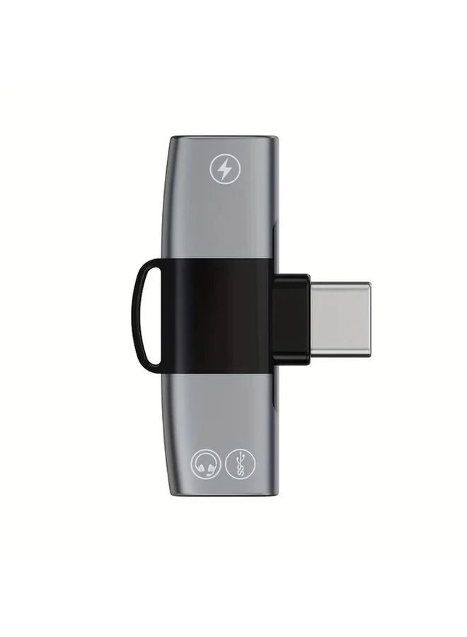 أسود رمادي 15W USB C PD شاحن سريع مقسم صوت AUX محول منفذ مزدوج - Image 1