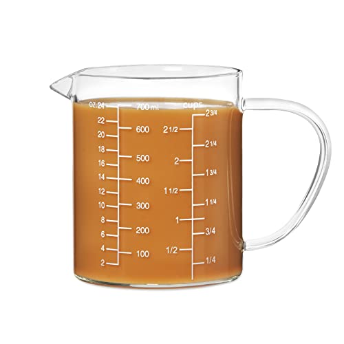 77L Glass Measuring Cup Clear Liquid Measuring Cup with VShaped Spout and Three Scales High Borosilicate Glass Beaker with Handle for Kitchen or Restaurant 300 ML 03 Liter 1 14 Cup