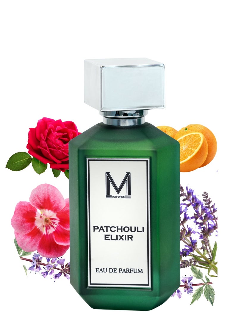 VM PERFUMES Patchouli Elixir Eau de Parfum 100ml – Oriental Woody Unisex Fragrance with Geranium, Lavender, Patchouli & Rose - Image 4