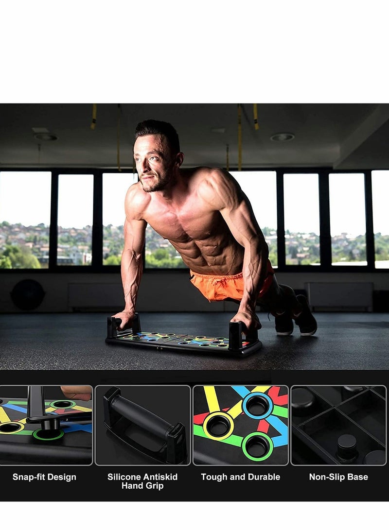 SYOSI نظام لوح الضغط المحمول للياقة البدنية 14 في 1 أدوات تمارين بناء الجسم لوحات ضغط التمارين للرجال والنساء (أسود) - Image 5
