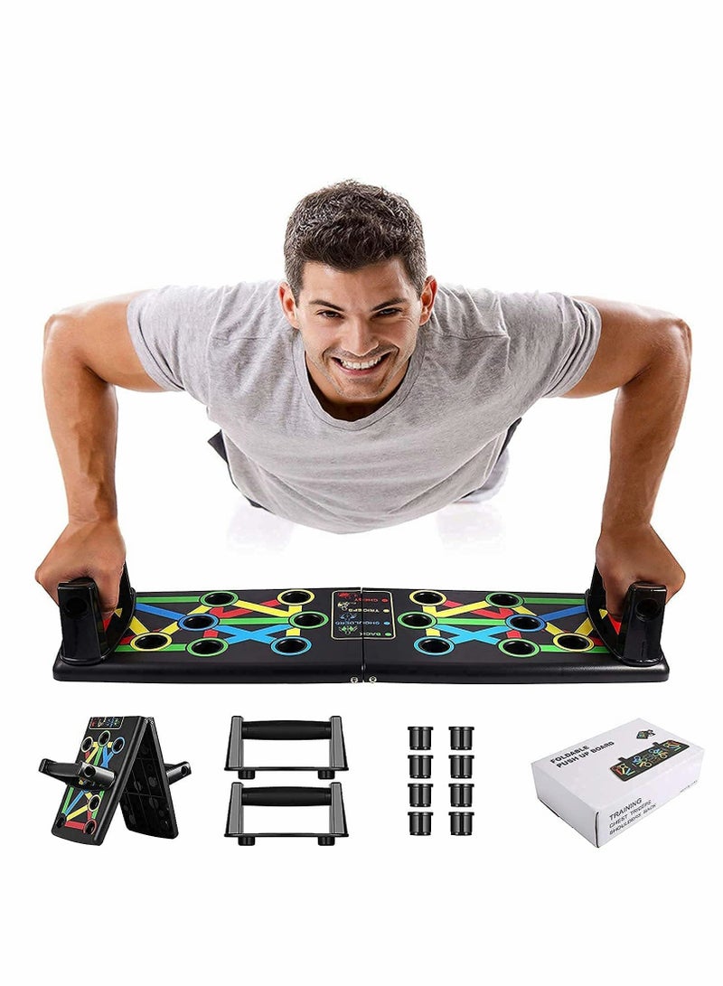 SYOSI نظام لوح الضغط المحمول للياقة البدنية 14 في 1 أدوات تمارين بناء الجسم لوحات ضغط التمارين للرجال والنساء (أسود) - Image 1