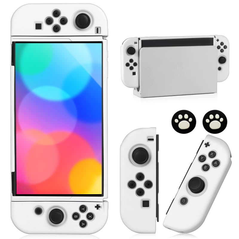 bruximly Switch OLED Case for Nintendo Switch OLED Model Dockable Cover Soft TPU Protector Case for Switch OLED Grips Console and Accessories with 2 Pcs Thumb Caps White - Image 2