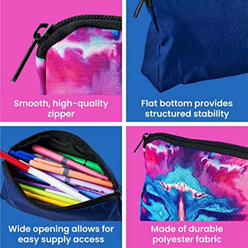 It's Academic Printed Fabric Pencil Pouch, For School & Office Supplies, Large Capacity, Blue, Pink, Watercolor, 3-Pack - Image 4