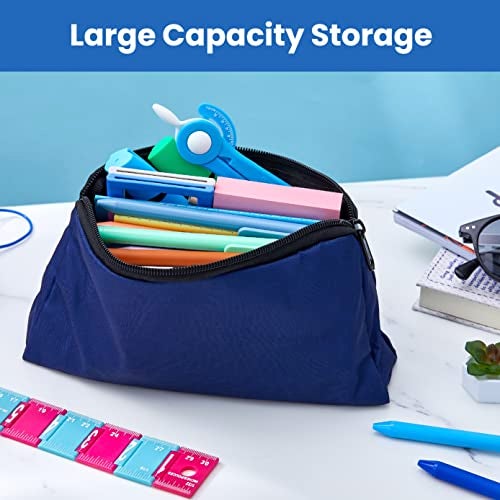 It's Academic Printed Fabric Pencil Pouch, For School & Office Supplies, Large Capacity, Blue, Pink, Watercolor, 3-Pack - Image 3