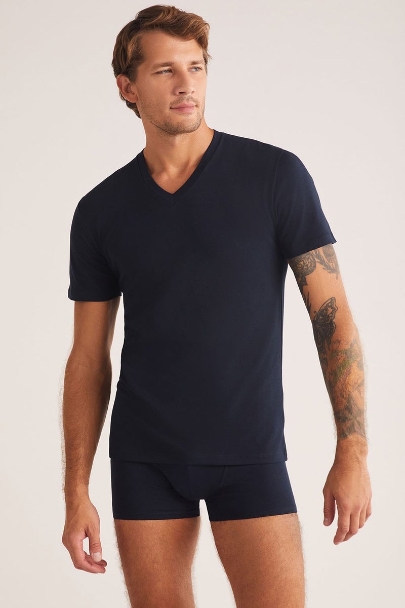 KOM Short Sleeve Cotton Modal Men's Antonio V Neck T-shirt  - Image 1