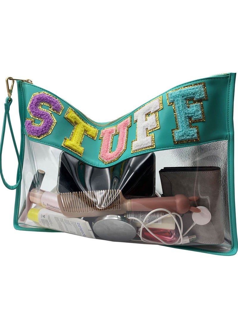 Generic Clear Stadium Purse Bag, Chenille Letter Travel Patch Pouch, Snack Makeup Wristlet  - Image 2