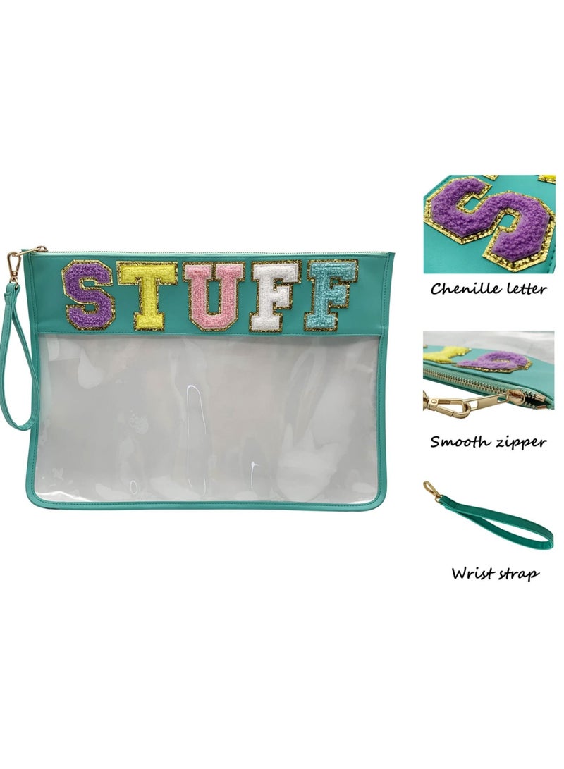Generic Clear Stadium Purse Bag, Chenille Letter Travel Patch Pouch, Snack Makeup Wristlet  - Image 3