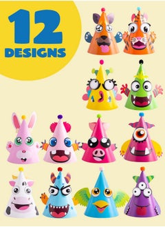 JOYIN 12 Sets Party Hats For Kids Birthday Party Games Craft Activities, Cute Animal Theme Birthday Hats Activity Kits With Stickers For Kids Holiday Party Favors  - Image 2