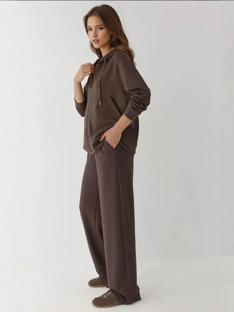 Hiccup Coffee Brown Soft Touch Full Zip Hoodie Sweatshirt for Women | Best Price UAE