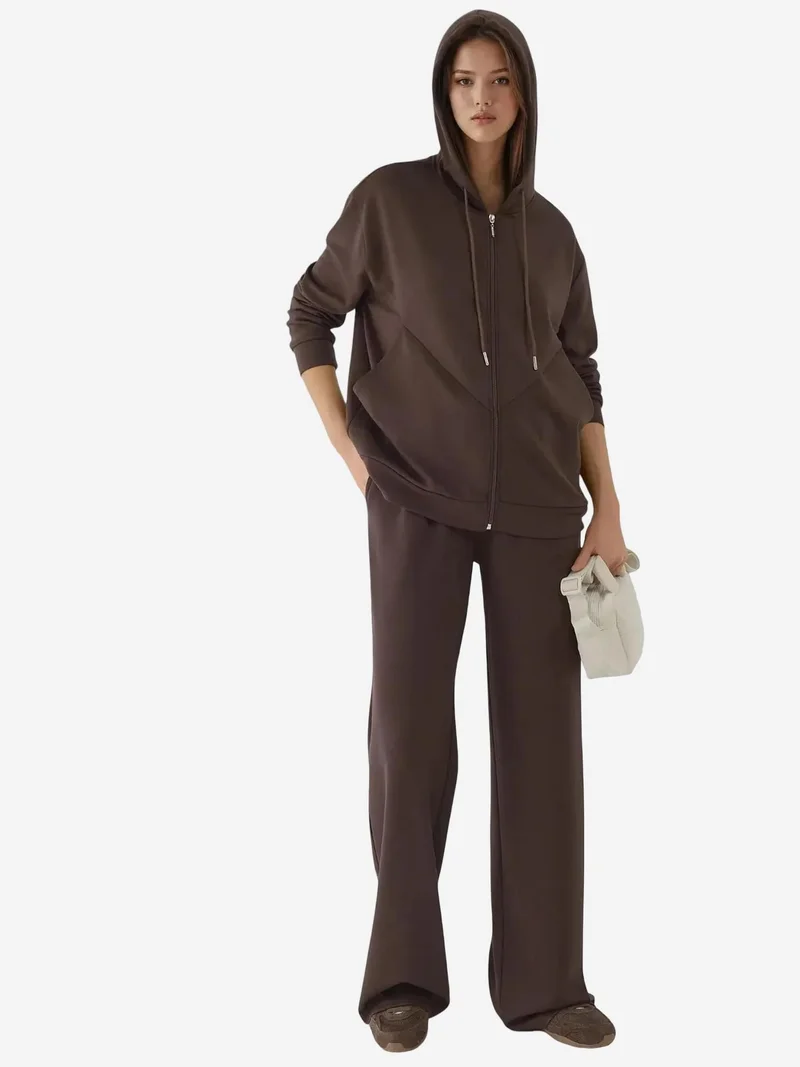 Hiccup Coffee Brown Soft Touch Full Zip Hoodie Sweatshirt for Women | Best Price UAE