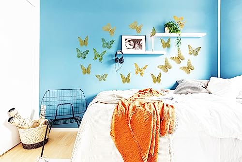 Meikeer 3D Butterfly Wall Decor 48 Pcs 4 Styles 3 Sizes, for Birthday Decorations Party Decorations, Removable Wall Stickers Interior Decorations Kids Nursery Classroom Wedding Decor (Gold) - Image 3