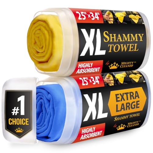 Premium XL Shammy Towel for Car  2pk 34x25  Super Absorbent Chamois Cloth  Spots  ScratchFree  Reusable Car Drying Towels