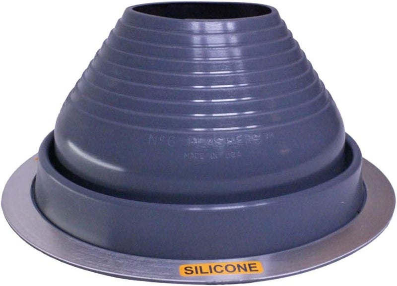 Flashers #6 Silicone Grey High Temp Round Flexible Roof Jack Pipe Boot Metal Roofing Pipe Flashing (Pipe OD 5" to 9") - 100% Made in The USA - Image 1