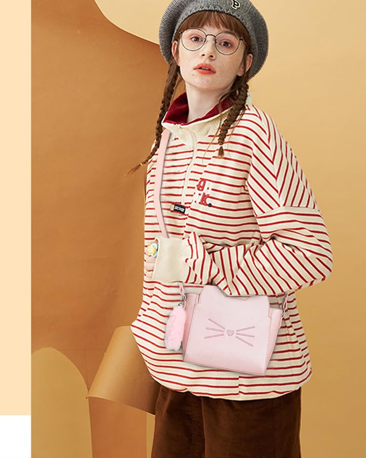 AFKOMST Small Crossbody Purses for Teen Girls,Cute Cat Girl Purse with Pendant PU Leather Shoulder Bags and Cross Body Handbags - Image 2