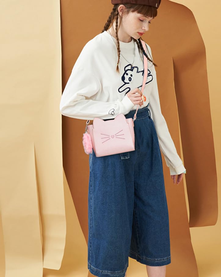 AFKOMST Small Crossbody Purses for Teen Girls,Cute Cat Girl Purse with Pendant PU Leather Shoulder Bags and Cross Body Handbags - Image 3
