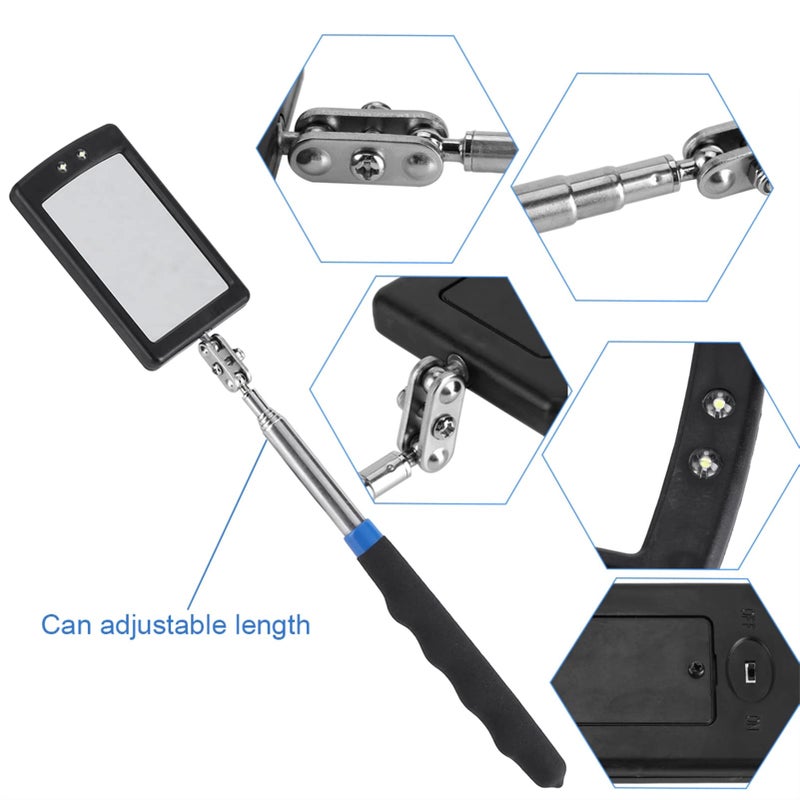 Telescoping Inspection Mirror with LED Light Flexible Adjustable 360 Swivel 5x8cm Alloy Steel ABS Plastic - Image 4