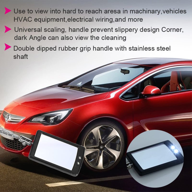 Telescoping Inspection Mirror with LED Light Flexible Adjustable 360 Swivel 5x8cm Alloy Steel ABS Plastic - Image 5