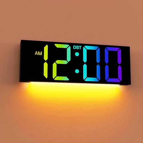 Jall ساعة حائط رقمية كبيرة 12 بوصة JALL، عرض أرقام LED كبيرة، ألوان RGB، ضوء ليلي للفصل الدراسي وغرفة المعيشة وغرفة النوم، هدية عيد ميلاد وعيد الميلاد لكبار السن، الرجال والنساء (أسود، 12 بوصة) - Image 1