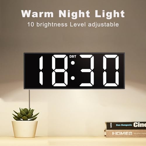 Jall ساعة حائط رقمية كبيرة 12 بوصة JALL، عرض أرقام LED كبيرة، ألوان RGB، ضوء ليلي للفصل الدراسي وغرفة المعيشة وغرفة النوم، هدية عيد ميلاد وعيد الميلاد لكبار السن، الرجال والنساء (أسود، 12 بوصة) - Image 4