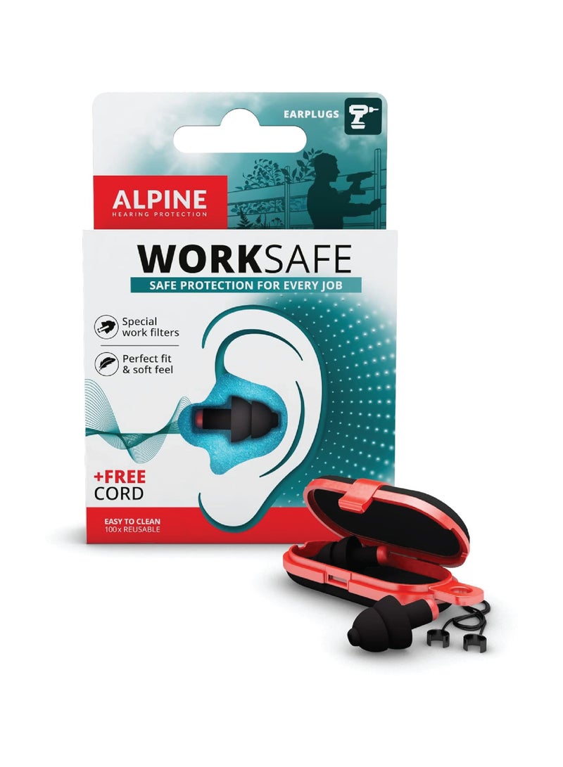 Alpine سدادات أذن قابلة لإعادة الاستخدام من ألباين وورك سيف للعمل والأعمال اليدوية - حماية سمعية مريحة مع حبل أمان - حماية أذن بتركيبة مضادة للحساسية - Image 1