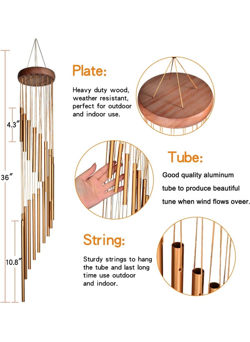 jaexest Wind Chimes Outdoor Large Wind Chimes 36 inches Garden Chimes with Aluminum Alloy Tubes and S Hook for Party Garden Patio Gift and Indoor Decor (Gold) - Image 3