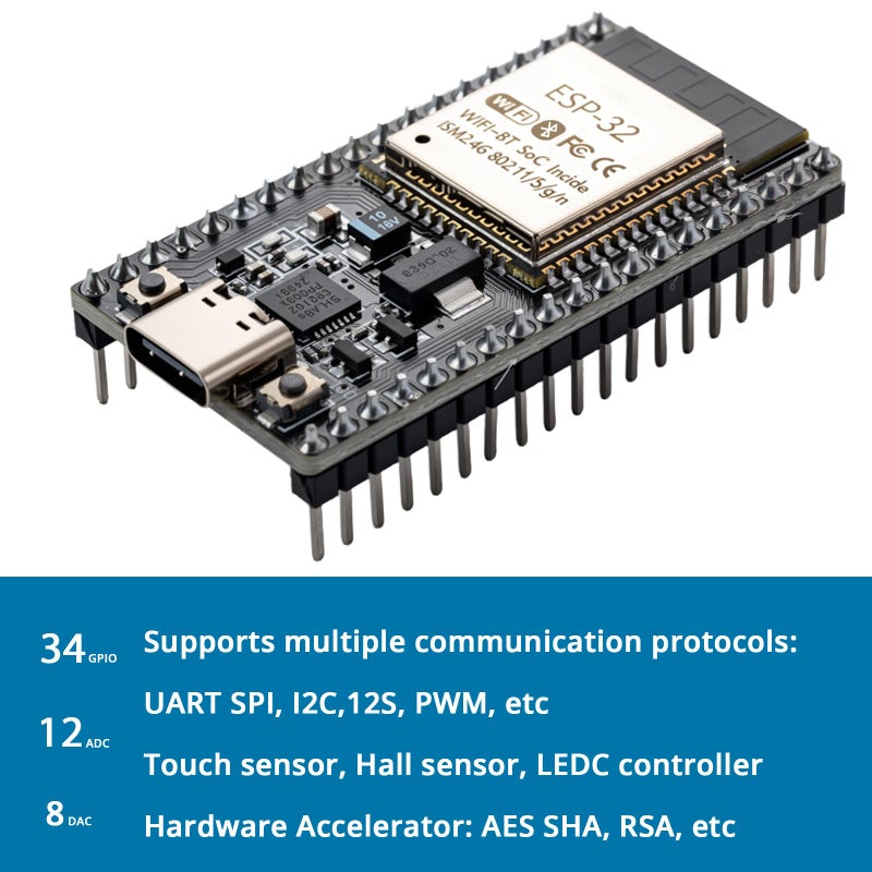 hiBCTR 6 Packs ESP32-DevKitC-32 Development Board modules(ESP-32D,ESP-32 CP2012 USB C with 38 pins),Supporting STA/AP/STA+AP,with WiFi+Bluetooth Dual-core and Type-C Interface. - Image 4