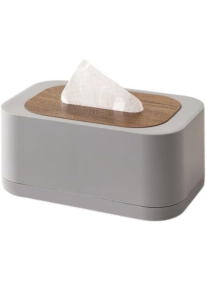 High-quality plastic tissue box with a stylish wooden lid – the perfect home organizer and decor accessory | Home & Decor, Gray - Image 2