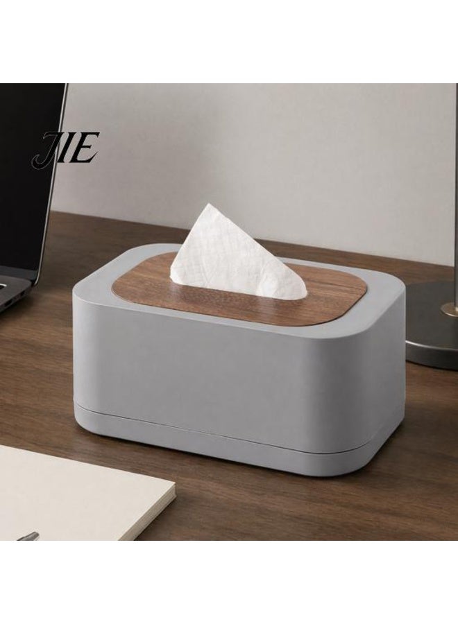 High-quality plastic tissue box with a stylish wooden lid – the perfect home organizer and decor accessory | Home & Decor, Gray - Image 1