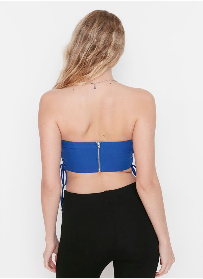 trendyol Saks Crop Lined Bias Woven Bustier TPRSS22BS0026  - Image 5