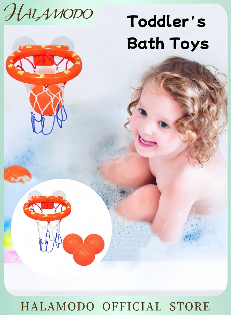 HALAMODO Toddler's Bath Toys Bathtub Basketball Hoop Balls Set of 1pc Basketball Hoop & 3pcs Balls with Heavy Duty Suction Cup Easy to Install Fun Games Gifts in Bathroom for Baby & Kids  - Image 1