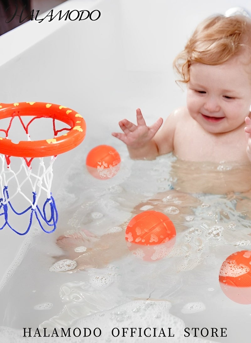 HALAMODO Toddler's Bath Toys Bathtub Basketball Hoop Balls Set of 1pc Basketball Hoop & 3pcs Balls with Heavy Duty Suction Cup Easy to Install Fun Games Gifts in Bathroom for Baby & Kids  - Image 4