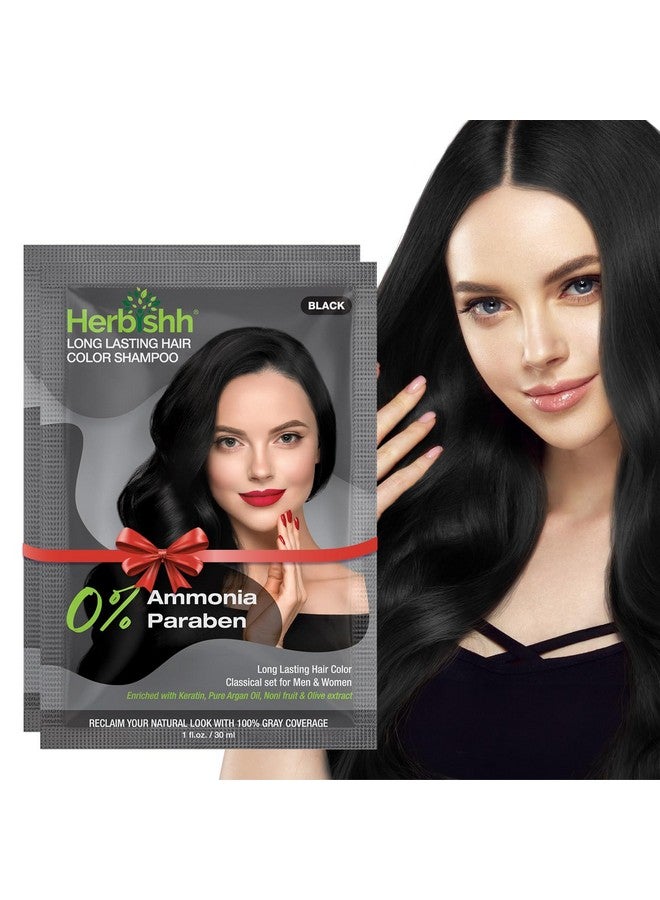 Herbishh Travel Pack Hair Dye Color Shampoo in Sachet + 1pc Argan Hair Mask Sachet (Black, 2 sachets) - Image 1