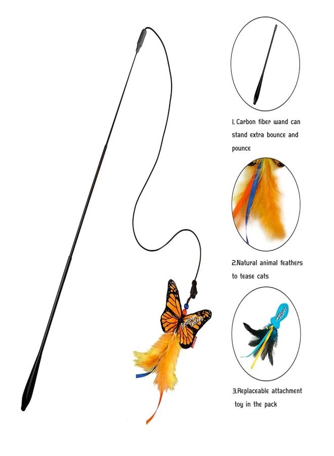 GiGwi Feather Teaser Fish Rod Cat Wand, Lightweight Cat Toy with Natural Bird Feathers, Includes Replaceable Attachment Toy, Encourages Pounce, Chase, Hunting Instincts, Playful Behaviour - Image 2