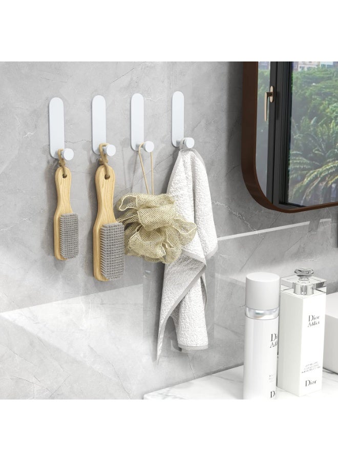 4 Pack Self Adhesive Hooks Sticky No Drill Towel Hooks Hangers Heavy Duty Wall Mounted Door Hook for Coat/Bathrobe/Towel/Keys in Bathroom Shower Kitchen (White) - Image 5