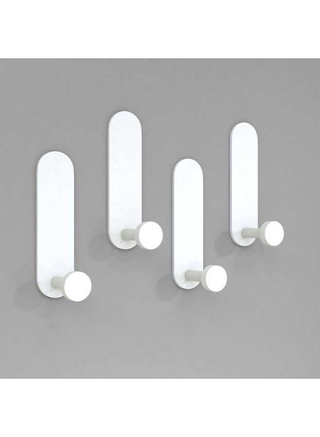 4 Pack Self Adhesive Hooks Sticky No Drill Towel Hooks Hangers Heavy Duty Wall Mounted Door Hook for Coat/Bathrobe/Towel/Keys in Bathroom Shower Kitchen (White) - Image 1