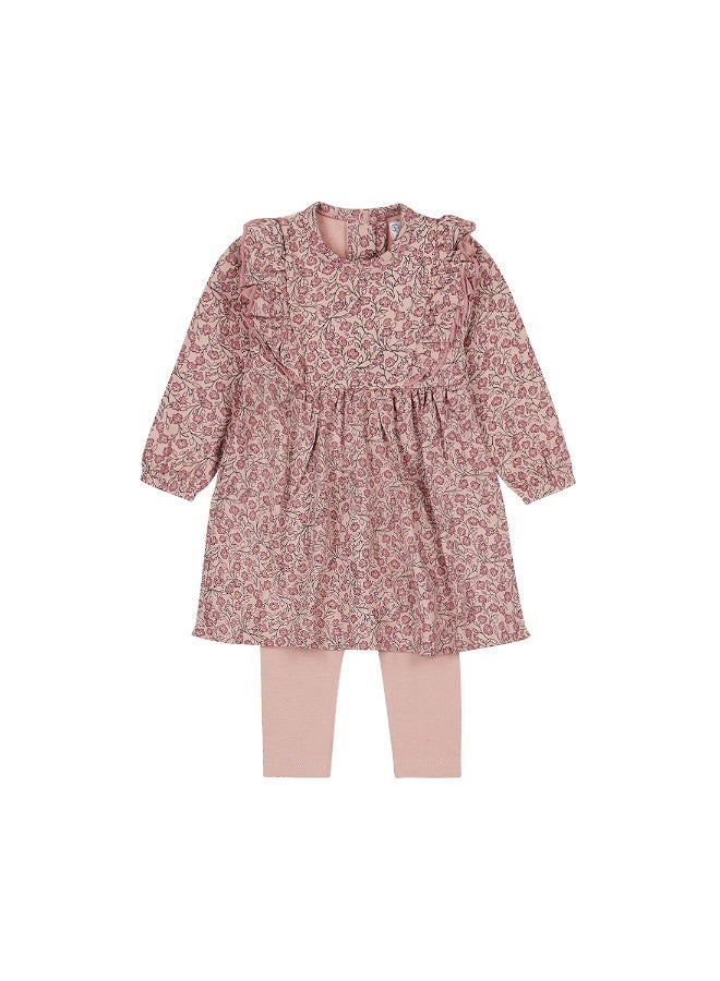 Dirkje girls' baby set dress leggings soft pink flowers - Image 1