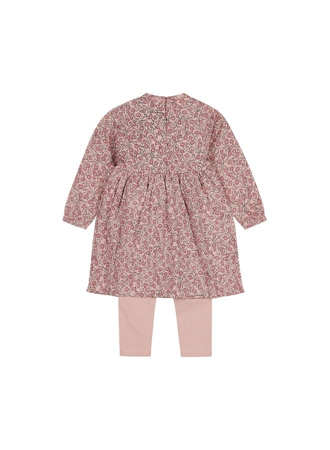 Dirkje girls' baby set dress leggings soft pink flowers - Image 2