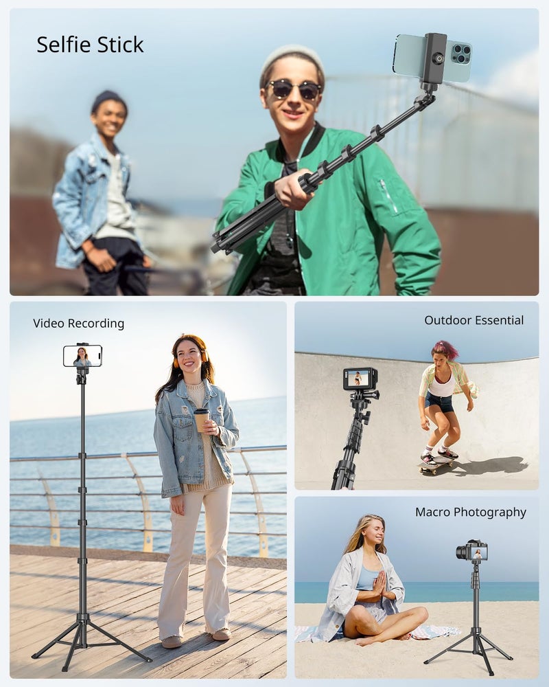 SENSYNE 62" Phone Tripod & Selfie Stick, Extendable Cell Phone Tripod Stand with Wireless Remote and Phone Holder, Compatible with iPhone Android Phone, Camera - Image 4