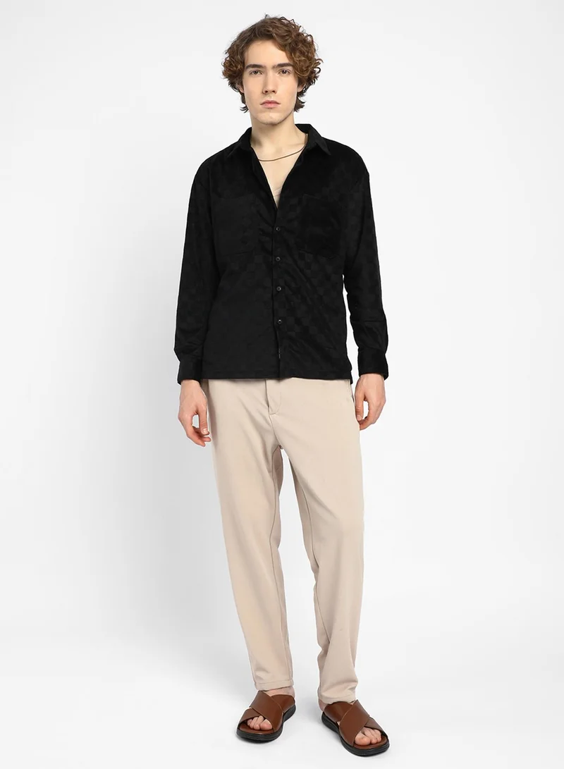 كامبوس سوترا Men's Midnight Black Cubic Velvet Utility Shacket