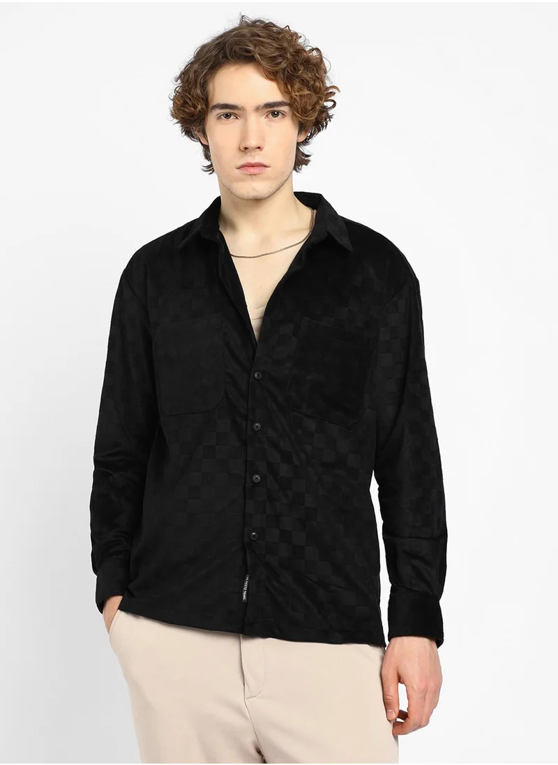 كامبوس سوترا Men's Midnight Black Cubic Velvet Utility Shacket