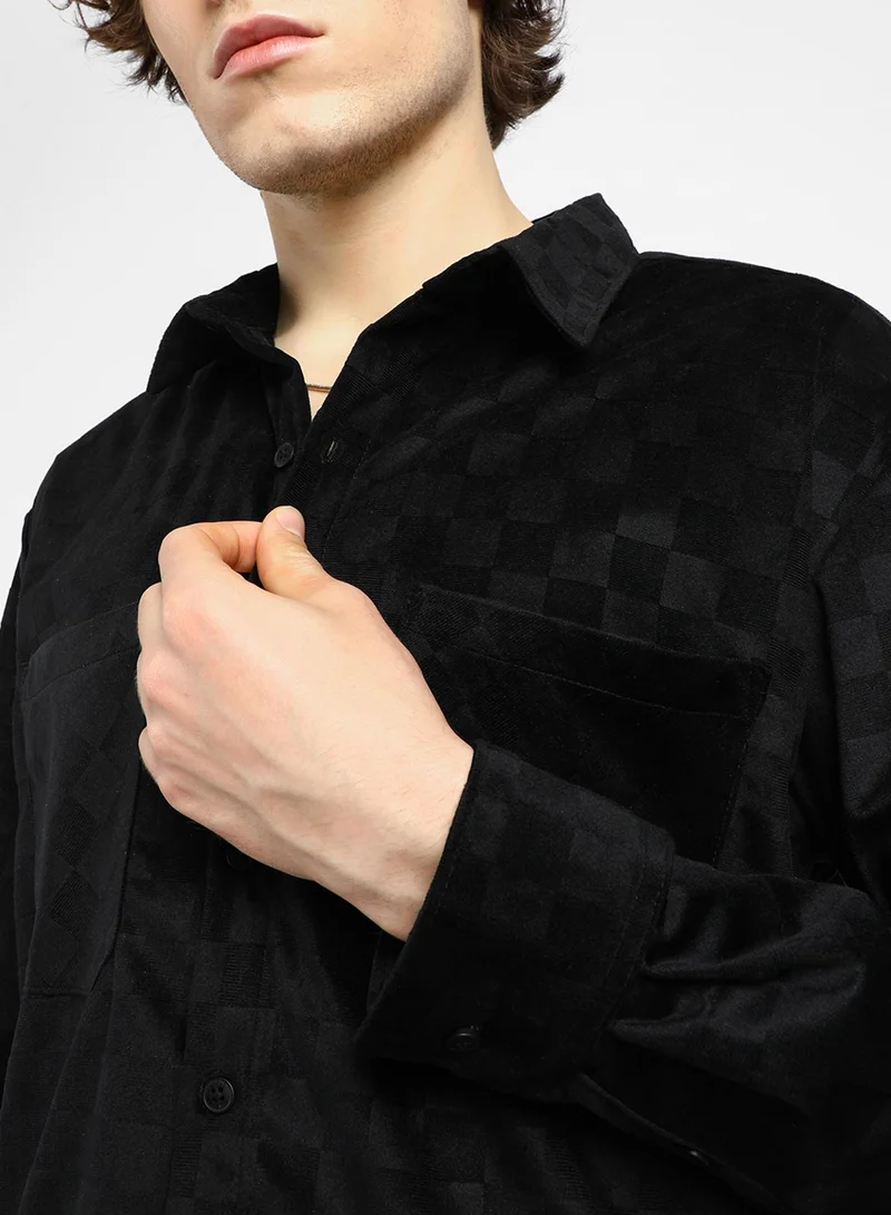 كامبوس سوترا Men's Midnight Black Cubic Velvet Utility Shacket