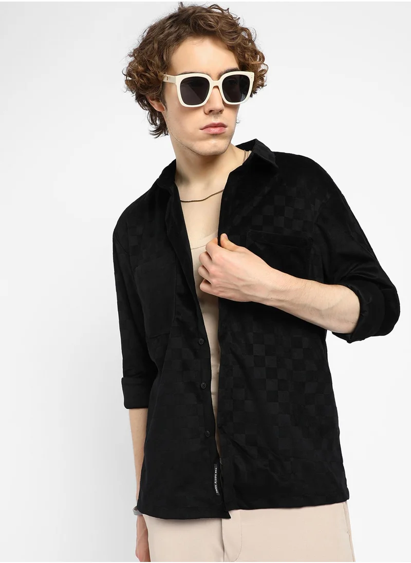كامبوس سوترا Men's Midnight Black Cubic Velvet Utility Shacket