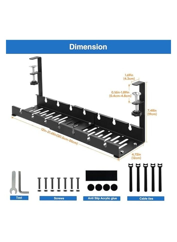 erorex Under Desk Cable Management Tray, ® 21.7" Retractable Clamp Mounted Desk Cable Cord Organizer for Wire Management, Sturdy Metal Cable Tray Basket for Home Office - Image 2