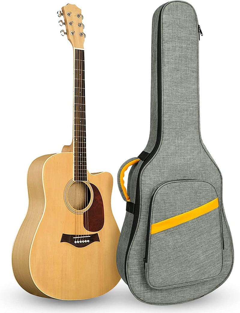Heavy 40 41 Inch Acoustic Guitar Bag Waterproof Guitar Case Gig Bag 8MM Padding with Back Hanger Loop- Grey Soft Case, CY0152