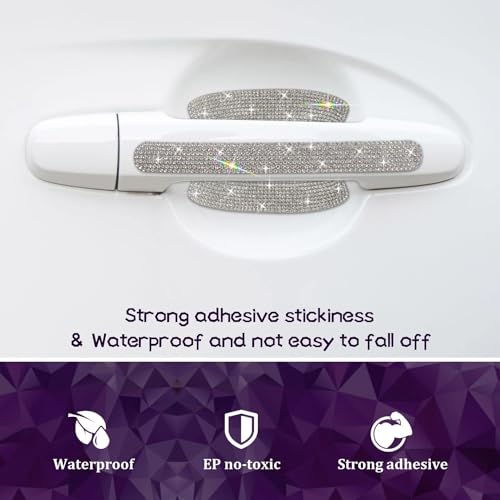 Gengki 10PCS Car Door Handle Bling Rhinestones Stickers Universal Auto Door Handle Scratch Cover Guard Protective Film Pad Sliver - Image 3