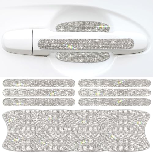 Gengki 10PCS Car Door Handle Bling Rhinestones Stickers Universal Auto Door Handle Scratch Cover Guard Protective Film Pad Sliver - Image 1